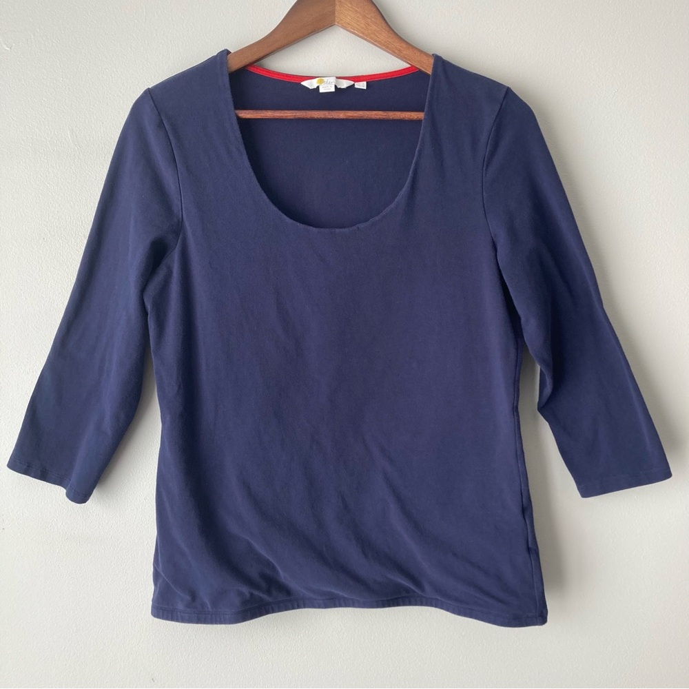 Boden Cotton Blend Scoop Neck 3/4 Length Sleeves Navy Blue Top